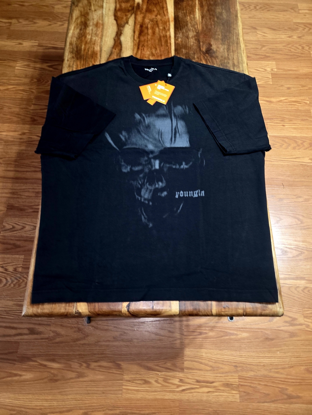 YoungLA Men's Skull Graphic Black Short-Sleeve Tee In Grimshade. Size 2XL